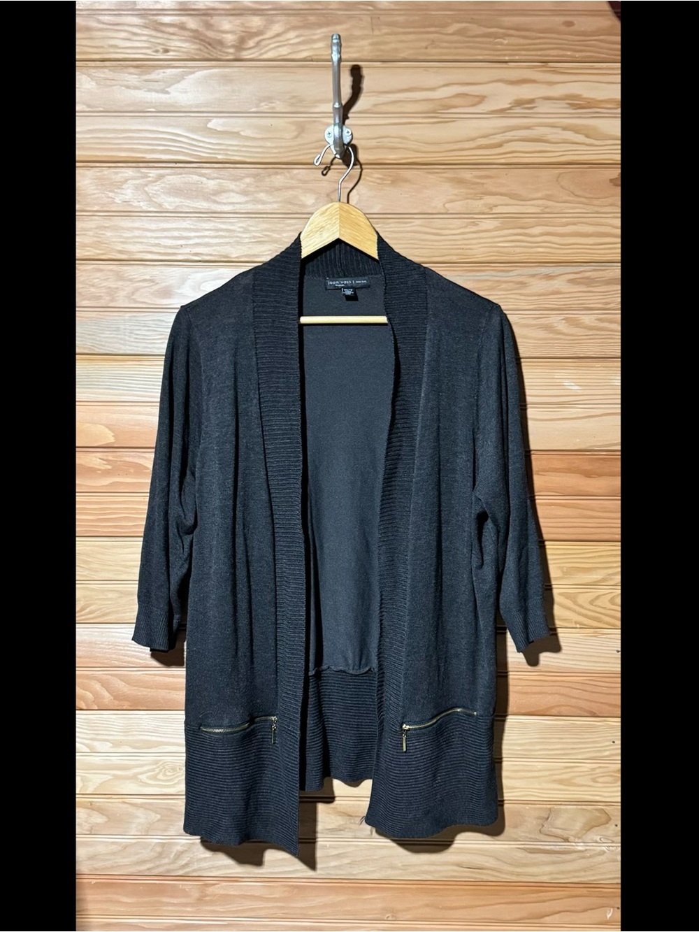 Joan Vass Black Open Cardigan with Gold Zippers